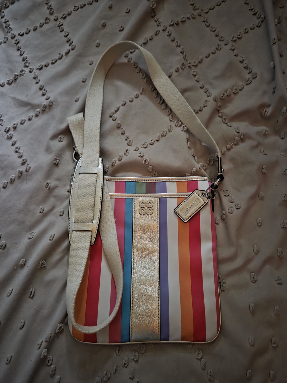 Coach Multicolor Stripe Crossbody Bag with Cream Strap